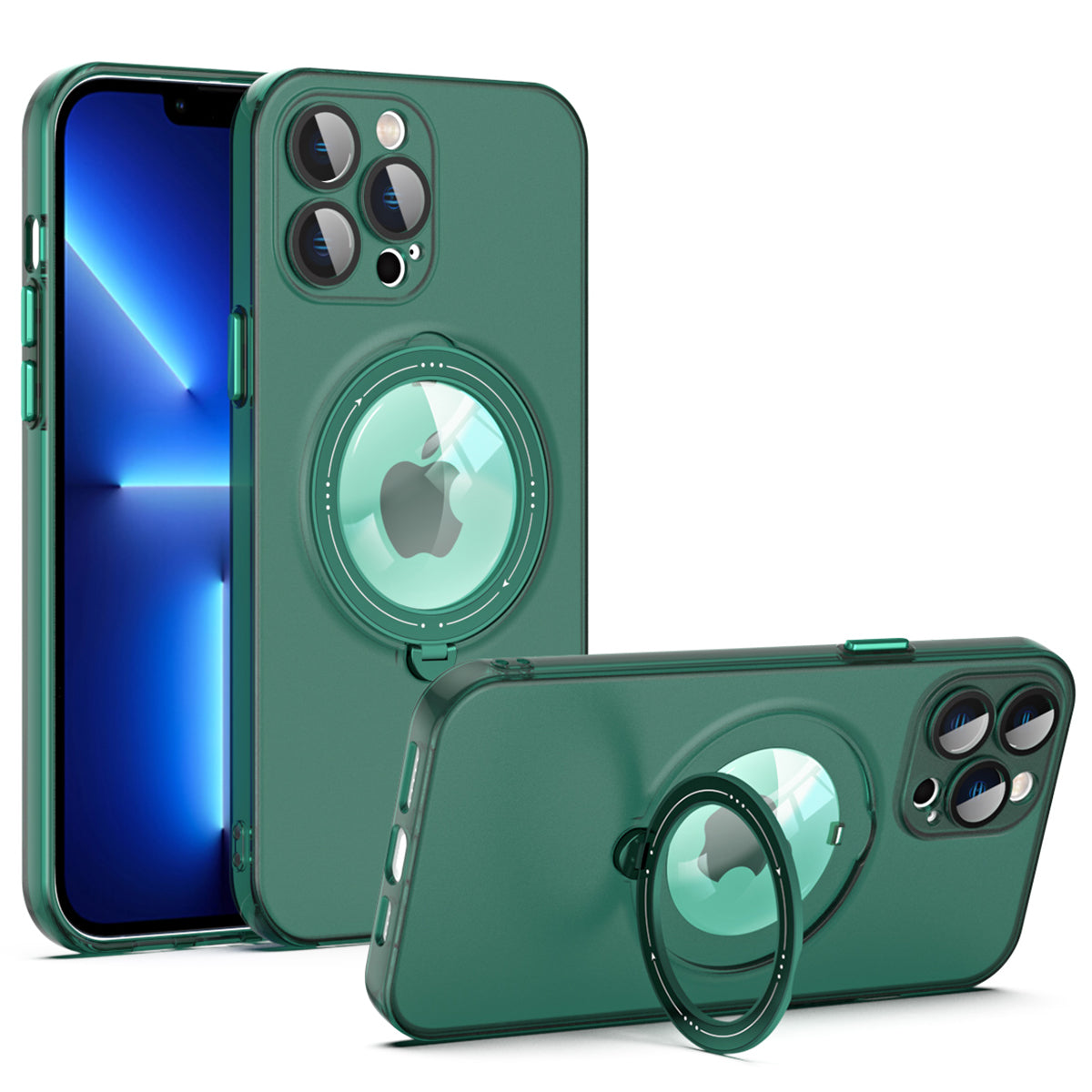For iPhone 13 Pro Max Convex Lens Ring Kickstand Anti-fall Case PC TPU Phone Cover Compatible with MagSafe For iPhone 13 Pro Max Convex Lens Ring Kickstand Anti-fall Case PC TPU Phone Cover Compatible with MagSafe